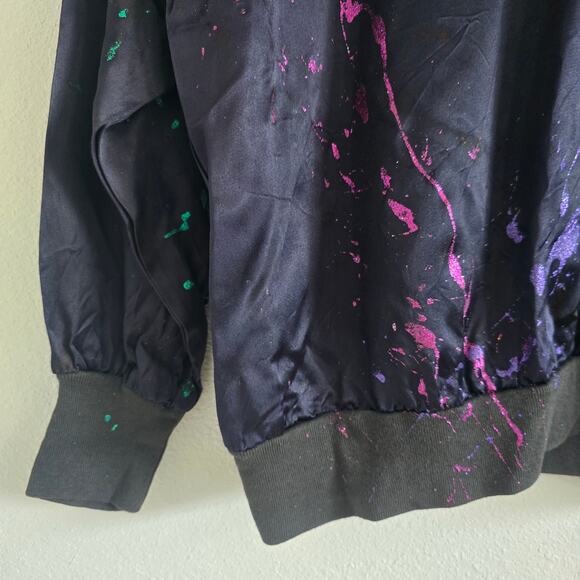 Vintage Womens Paint Splatter Black Satin Sweatshirt Size L made in USA - Picture 4 of 8